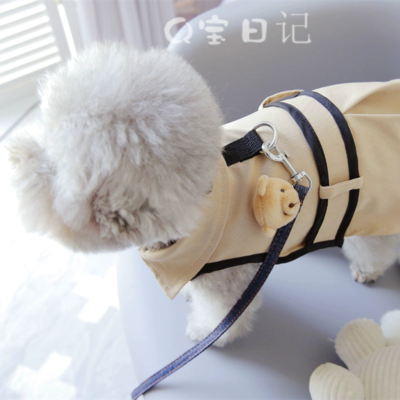 Pet Cat Small Size Dogs Bichon Poodle Dog Clothes Spring and Summer Clothes Autumn and Winter Clothes Trendy Windbreaker Can Be Equipped with Hand Holding Rope