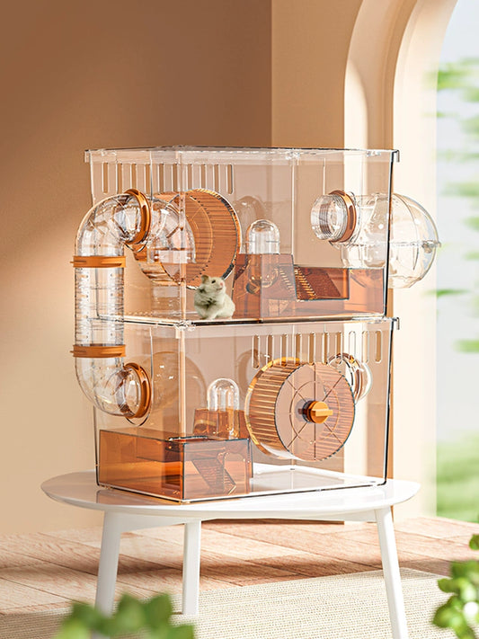 Transparent Double-Layer Oversized Luxury House Feeding Box Cage