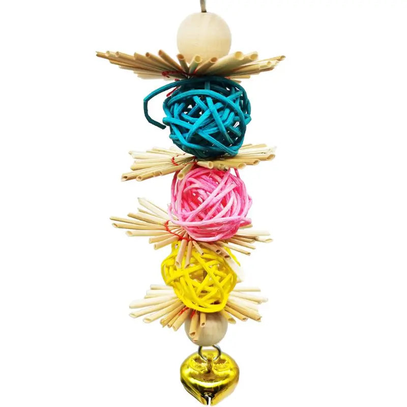 Bird Toys, Parrot Toys with Bells, Parrots Cage Chewing Toy with Colorful Wood