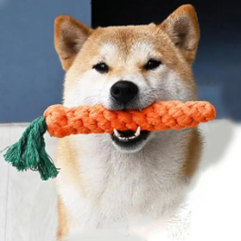 1PC Dog Toy Carrot Knot Rope Ball Cotton Rope Dumbbell Puppy Cleaning Teeth Chew Toy Durable Braided Bite Resistant Pet Supplies