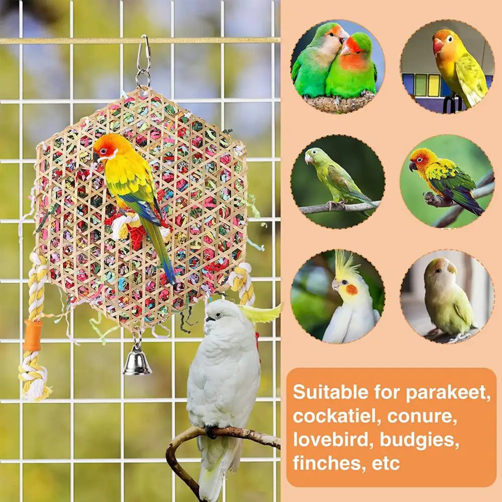 Hexagonal Bird Foraging Shredding Toy Bird Toys for Parrot Conure Accessories Perch and Budgie Parakeet Toy Paper Tube Toy