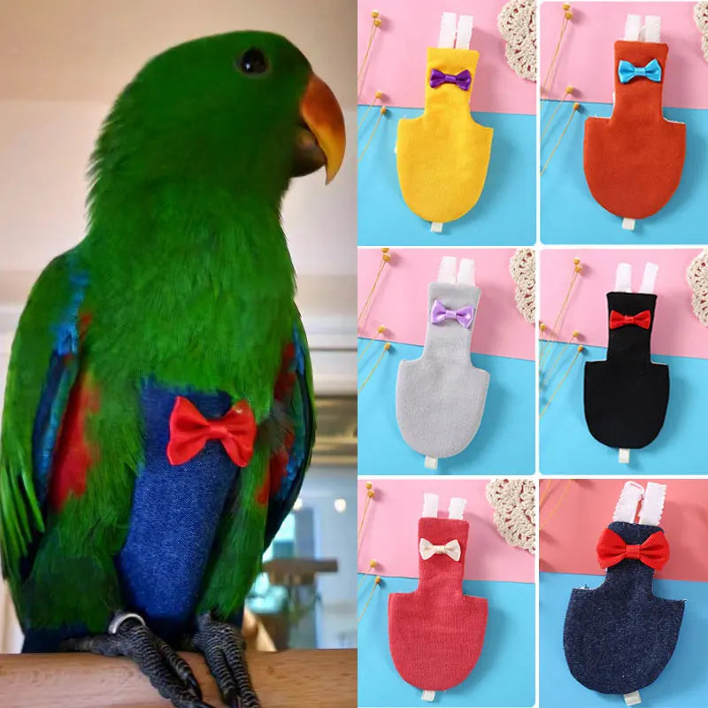 Bird Parrot Diaper with Bowtie Cute Flight Suit Nappy Clothes for Green Cheek Conure Parakeet Pigeons Medium Large Pet Bird