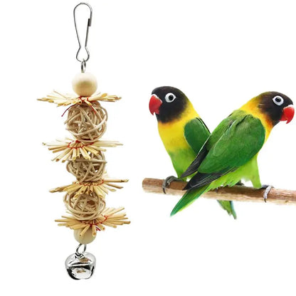 Bird Toys, Parrot Toys with Bells, Parrots Cage Chewing Toy with Colorful Wood