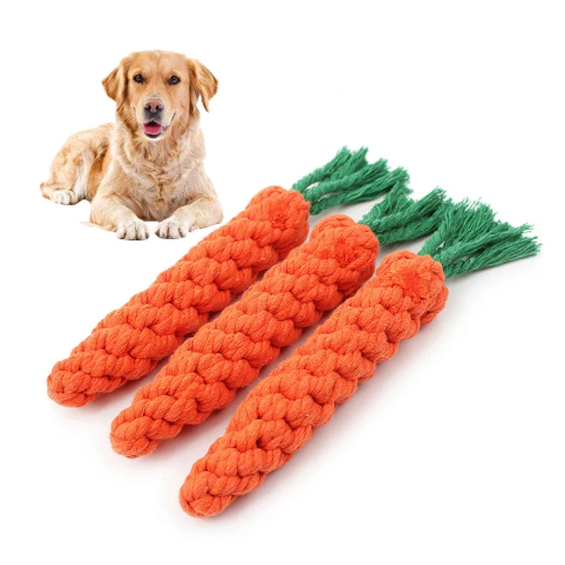 1PC Dog Toy Carrot Knot Rope Ball Cotton Rope Dumbbell Puppy Cleaning Teeth Chew Toy Durable Braided Bite Resistant Pet Supplies