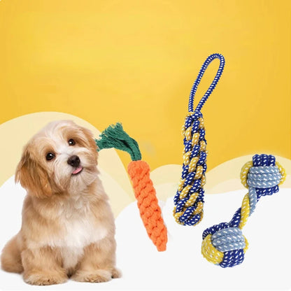 1PC Dog Toy Carrot Knot Rope Ball Cotton Rope Dumbbell Puppy Cleaning Teeth Chew Toy Durable Braided Bite Resistant Pet Supplies