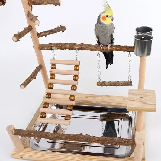 Bird Swing Toy Wooden Parrot Perch Stand Playstand with Chewing Beads Cage Playground Bird Swing Toy Wooden Parrot Perch