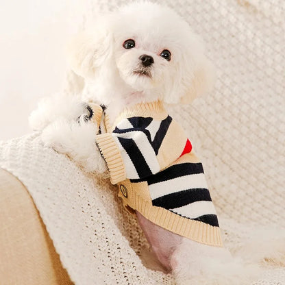 Winter Dog Clothes Chihuahua Soft Puppy Kitten High Striped Cardigan Warm Knitted Sweater Coat Fashion Clothing for Pet Dogs Cat