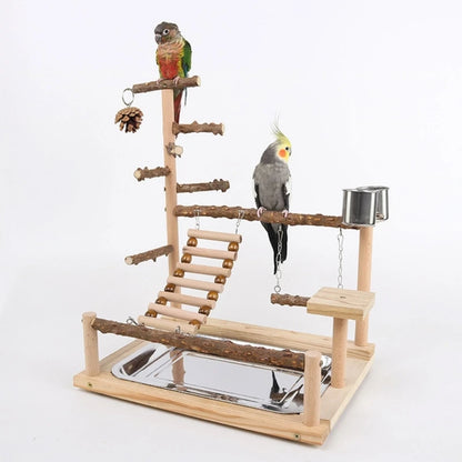 Bird Swing Toy Wooden Parrot Perch Stand Playstand with Chewing Beads Cage Playground Bird Swing Toy Wooden Parrot Perch