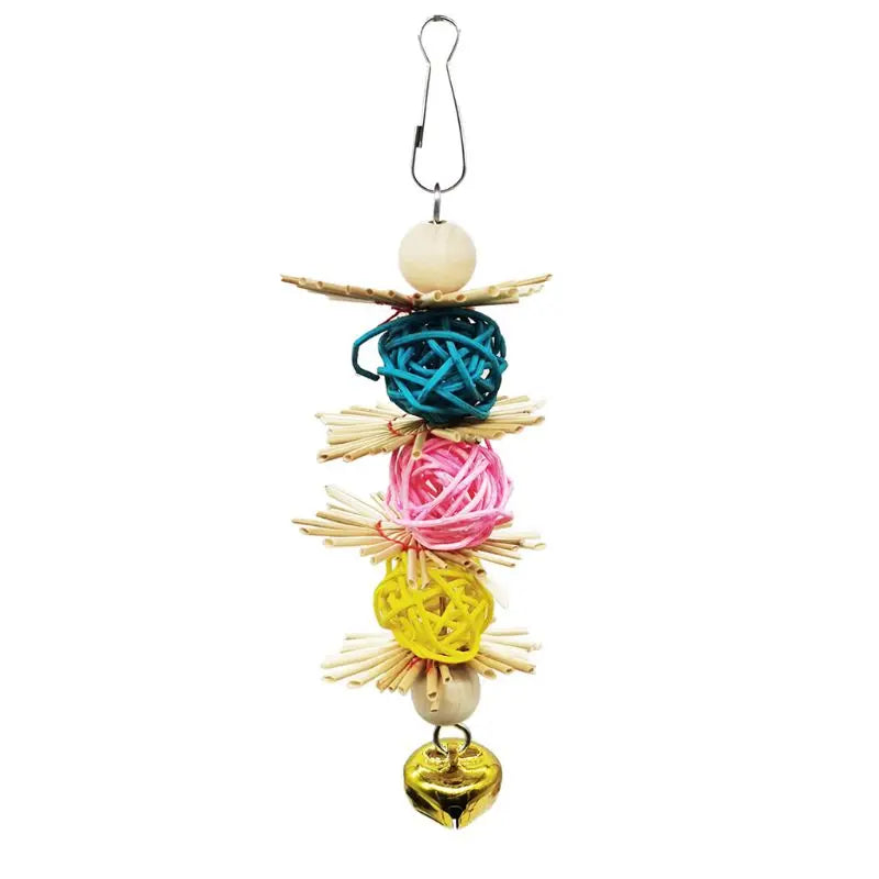 Bird Toys, Parrot Toys with Bells, Parrots Cage Chewing Toy with Colorful Wood