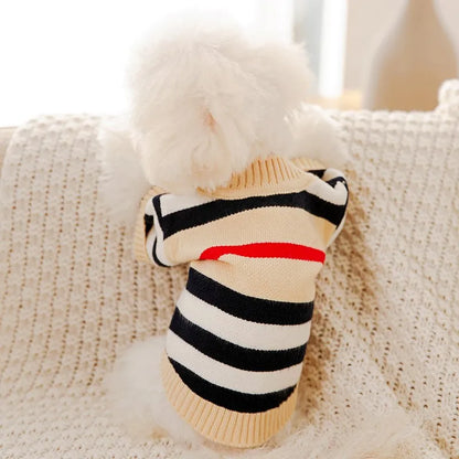 Winter Dog Clothes Chihuahua Soft Puppy Kitten High Striped Cardigan Warm Knitted Sweater Coat Fashion Clothing for Pet Dogs Cat